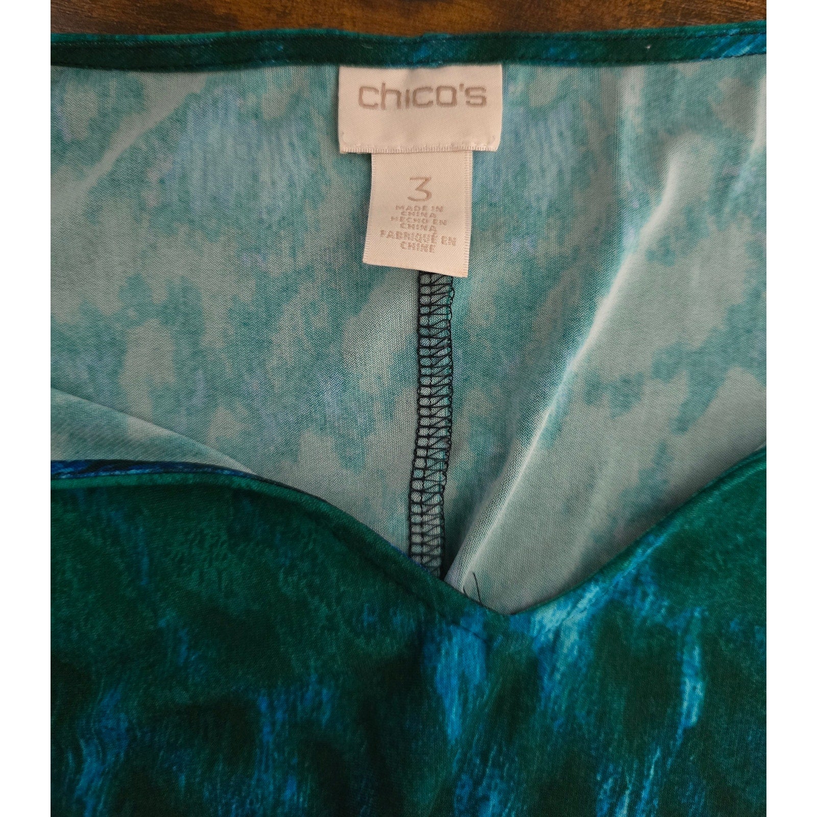 Chico's Women's Size 3 (XL) Blue Green Ombre Leopard Print V-Neck Sheath Dress