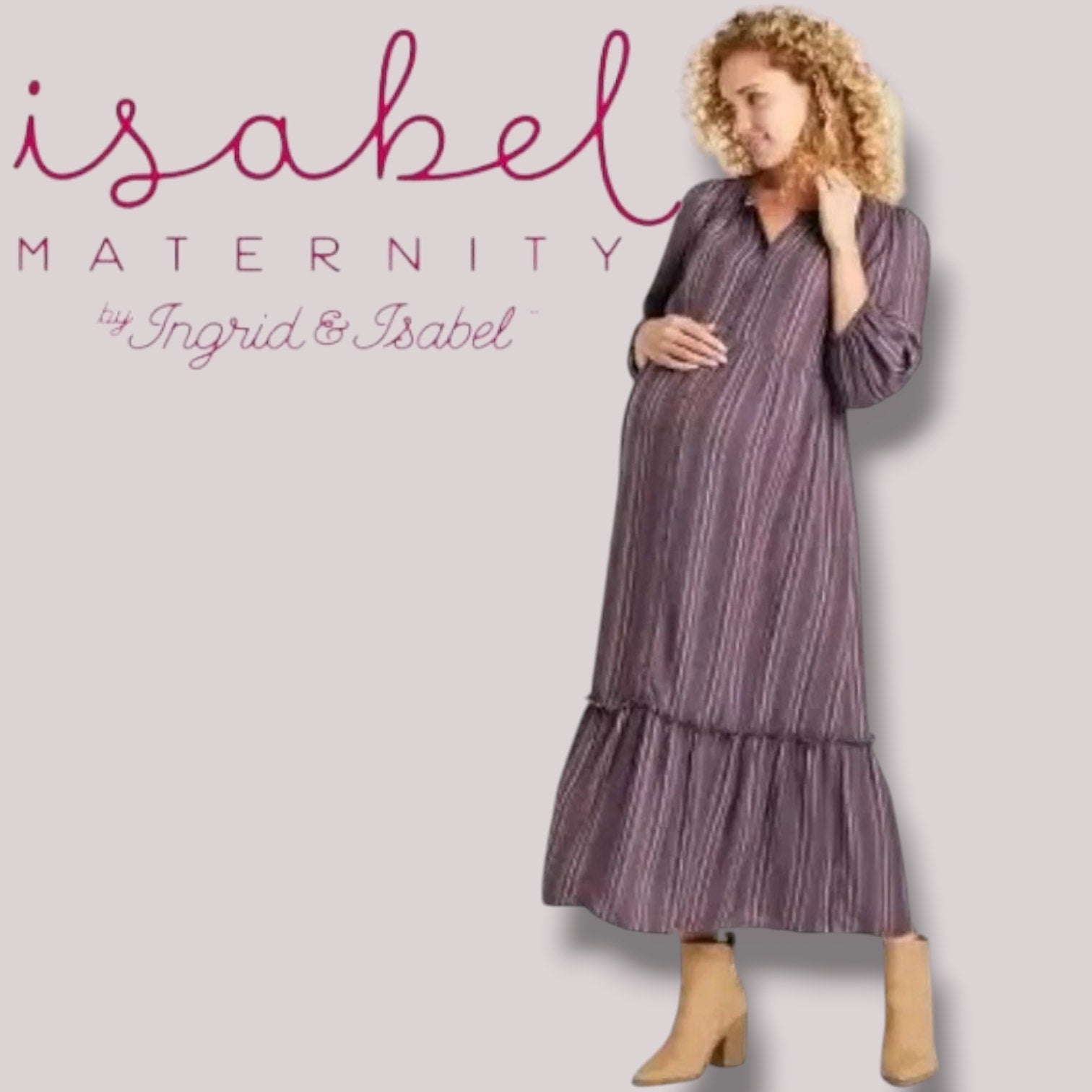 Isabel Maternity by Ingrid & Isabel Purple Tiered Midi Dress XS (Maternity)