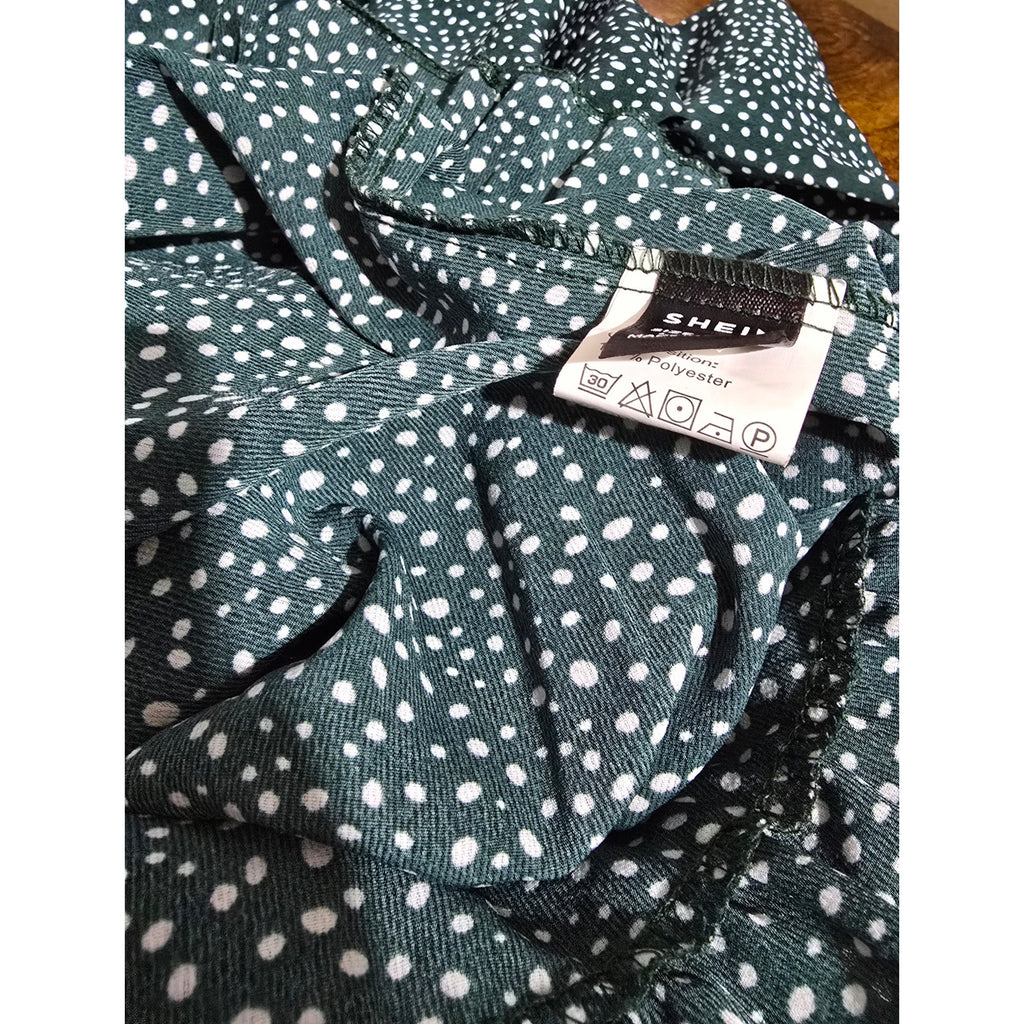 SHEIN Women's Size Large Dark Green Speckled Tie Front Bell Sleeve Romper