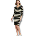 Pink Rose Earthy Multi-Stripe Lace-Up Ribbed Sweater Dress – Large
