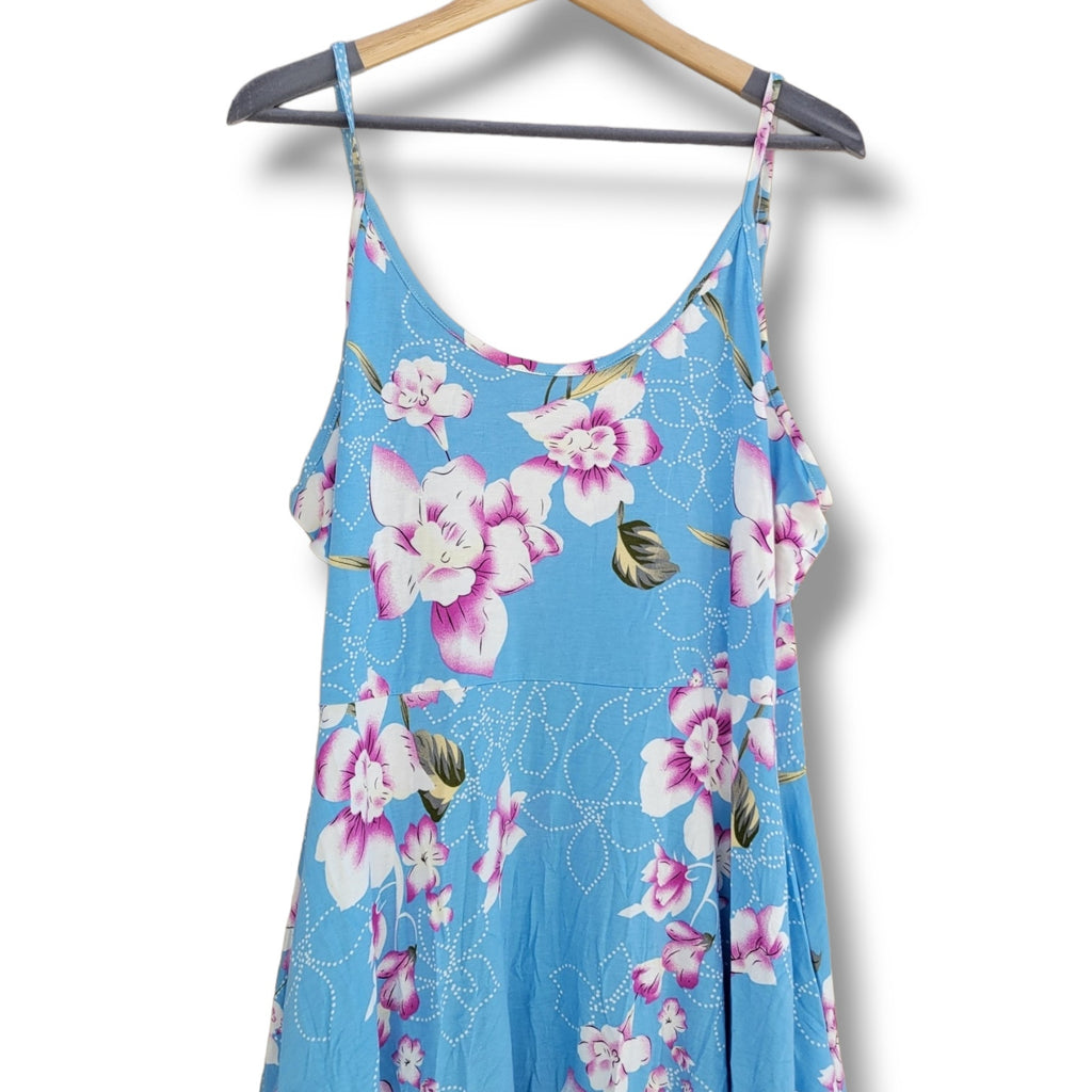 Jouica Women’s Blue Floral Spaghetti Strap Swing Dress 2XL