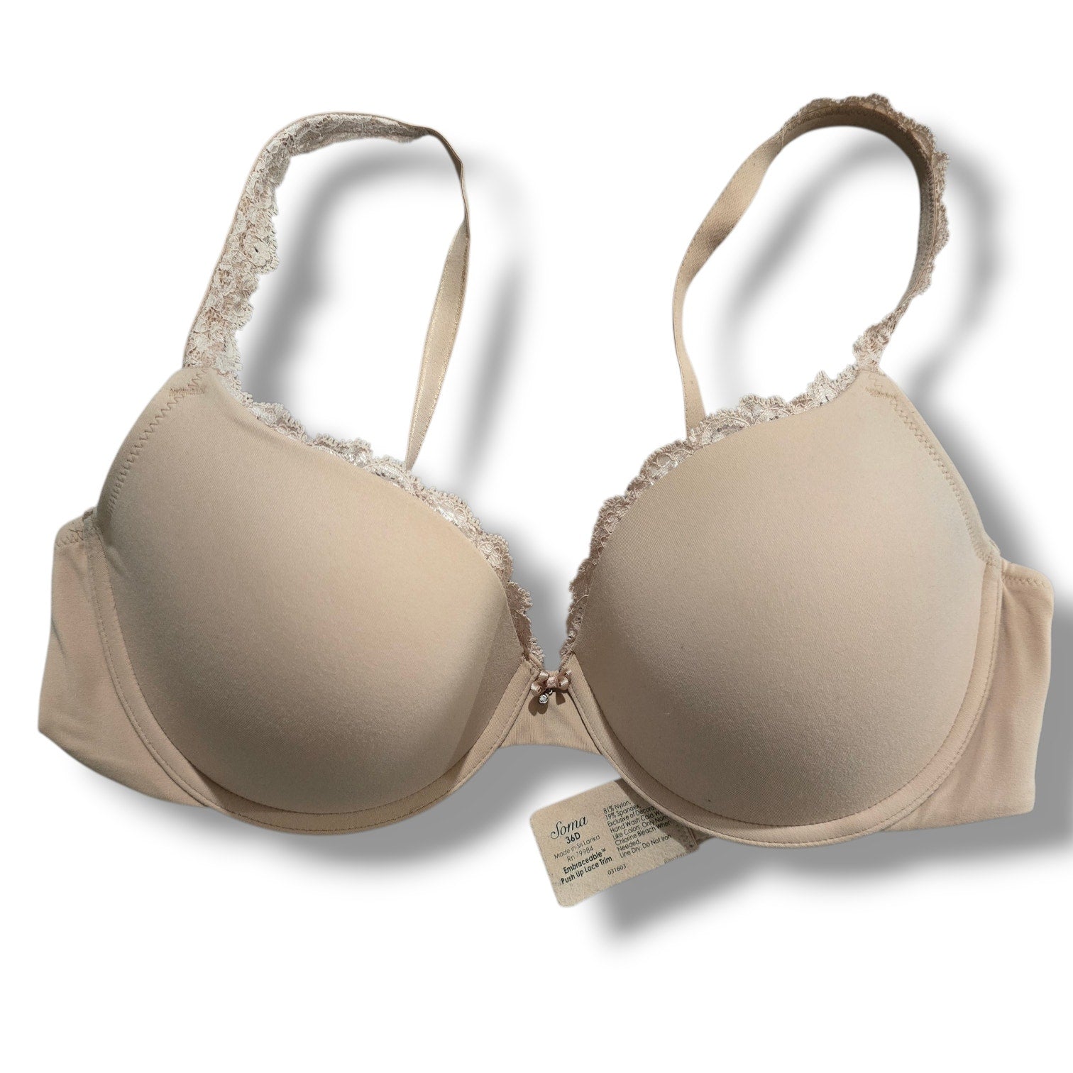 Soma Nude Lace Trim Padded Underwire Push-Up Bra