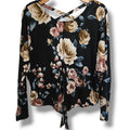 Iz Byer Women’s Floral Criss-Cross Back Long Sleeve Blouse Medium