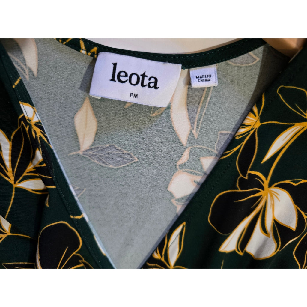 Leota Women’s Green Floral Sleeveless Faux Wrap Dress – Petite Medium