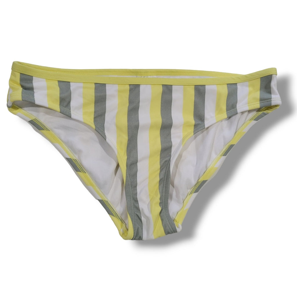 Kona Sol Women’s Yellow Gray White Striped Hipster Bikini Bottom NWOT 2x