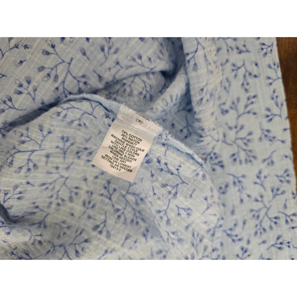 Liz Claiborne Women's Blue Floral Cotton Rayon Button Down Shirt Estimated S