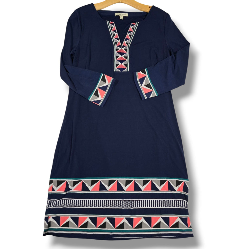 41 Hawthorn Women’s Navy Geometric Print 3/4 Sleeve Shift Dress – Size Medium