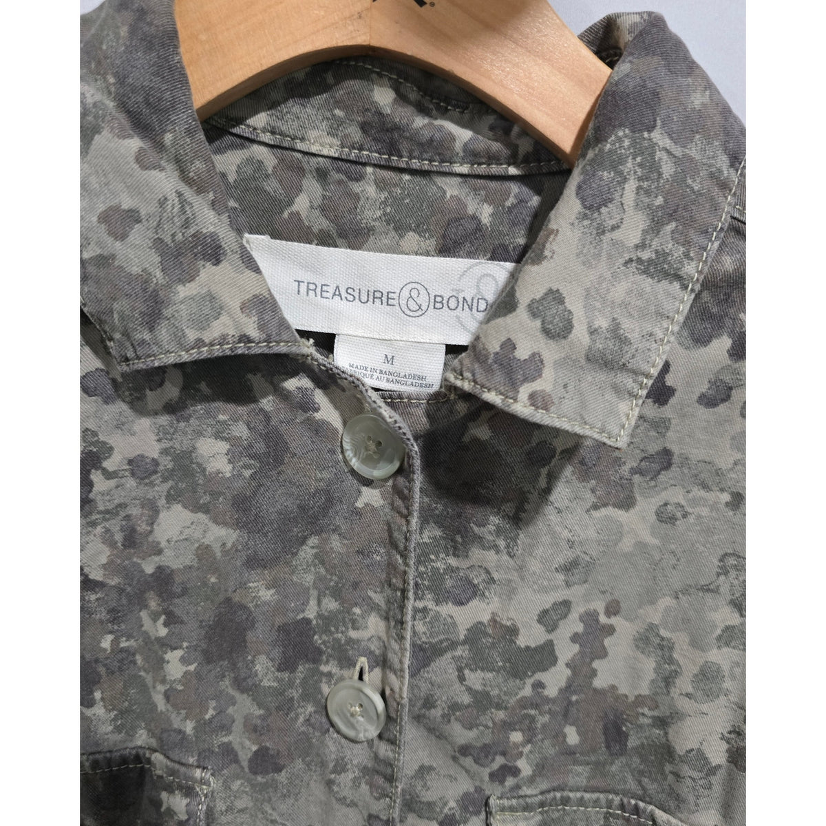 Treasure & Bond Women’s Gray Camo Utility Button-Up Shirt Jacket - Size Medium