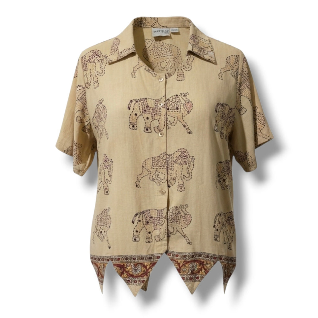 Westside Designs women’s plus size Elephant Print Button Front Top 1X