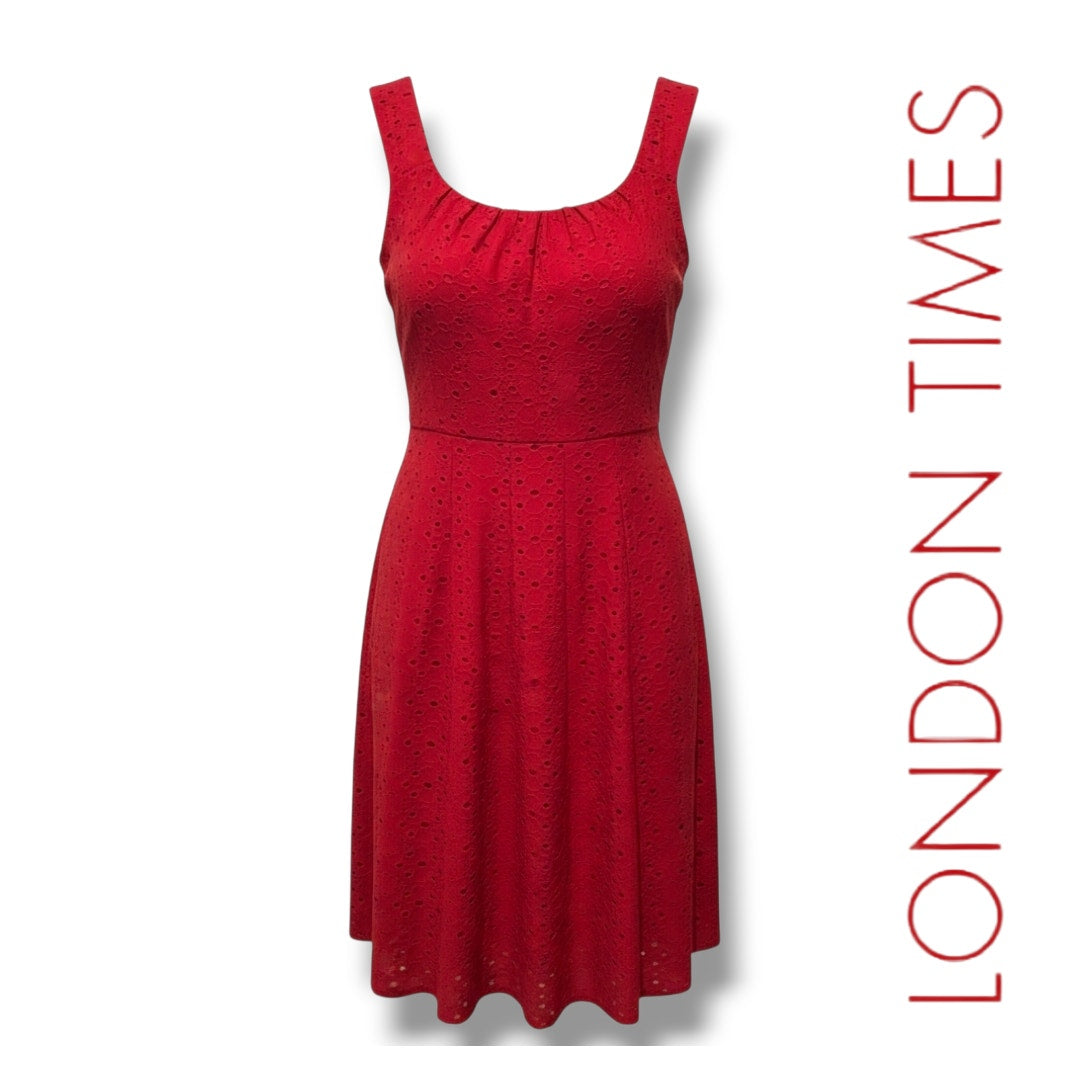 London Times Red Eyelet Sleeveless Fit & Flare Dress – Size 6