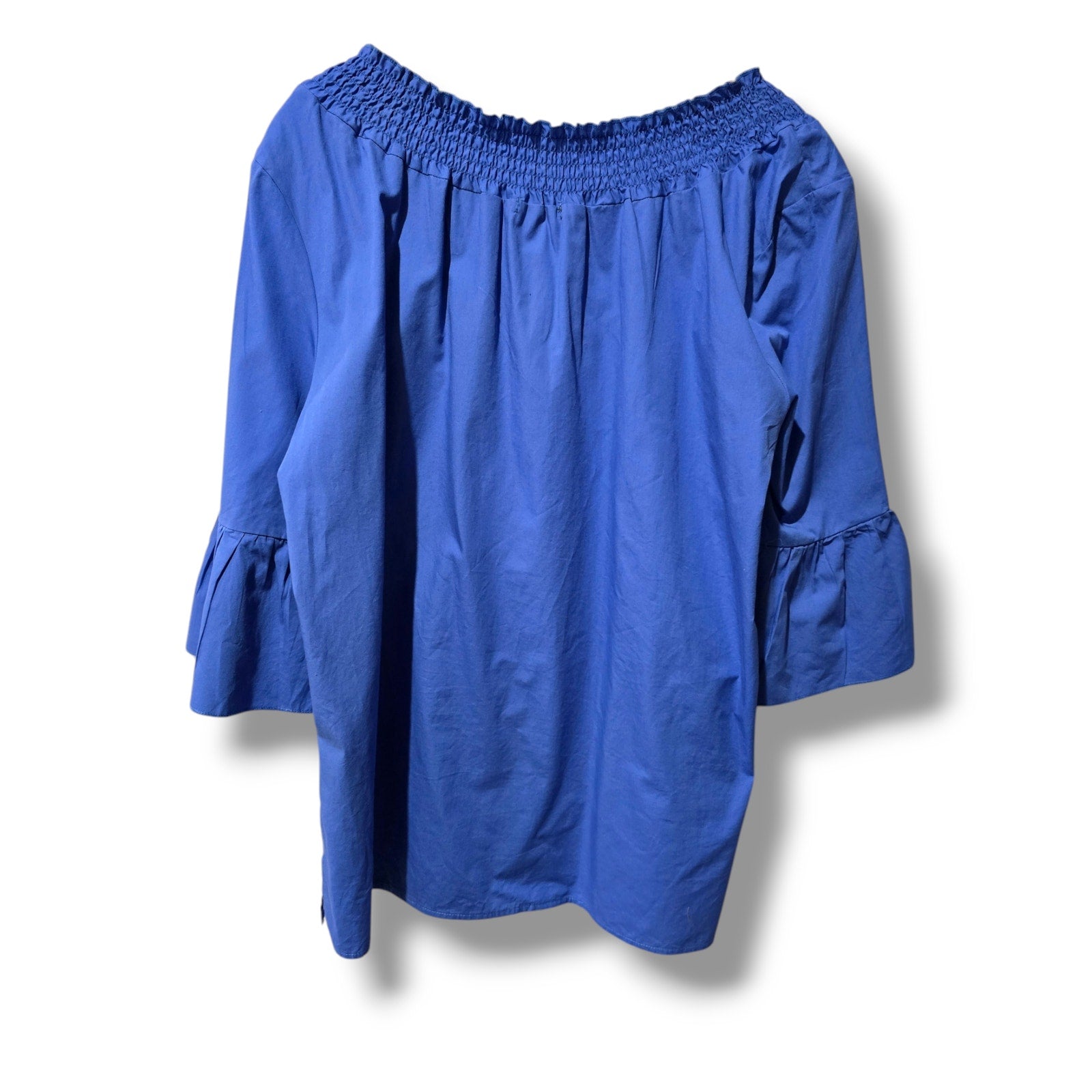 Avon Women’s Blue Boho Embroidered Blouse Large, Cotton Short Sleeve Gently Used