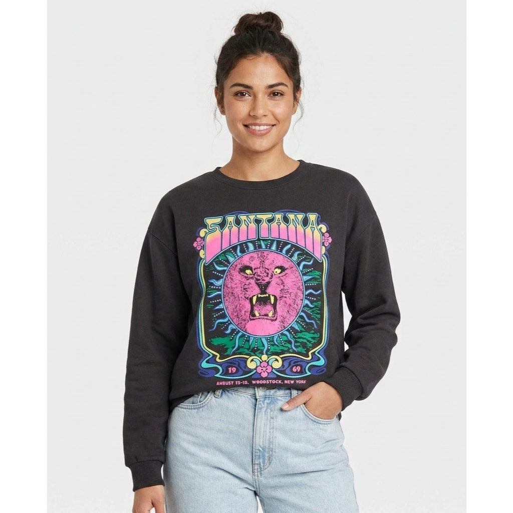 Carlos Santana Women’s 1969 Woodstock Graphic Black Sweatshirt