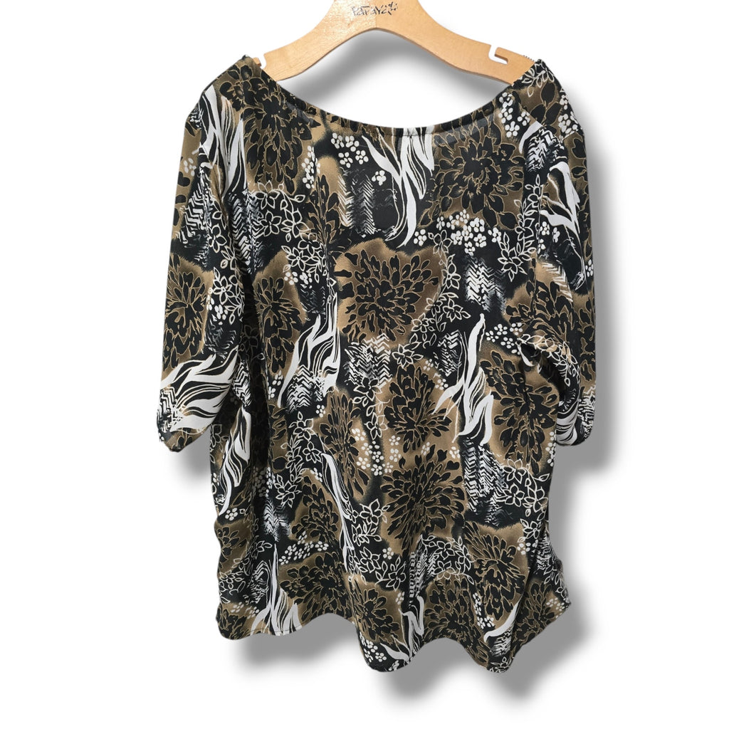 Impressions Women’s Plus Size Brown Black Floral short sleeves Blouse – 1X