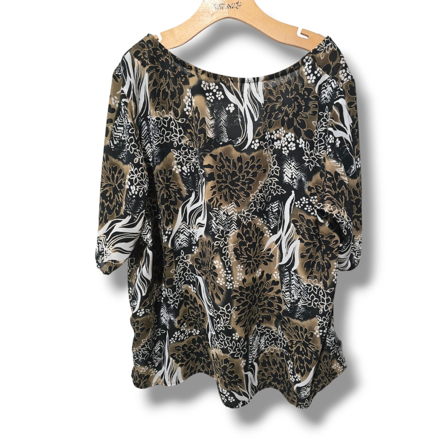 Impressions Women’s Plus Size Brown Black Floral short sleeves Blouse – 1X