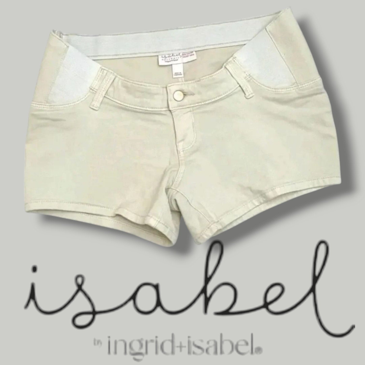Isabel Maternity by Ingrid & Isabel Cream Denim Maternity Midi Shorts - Size 12