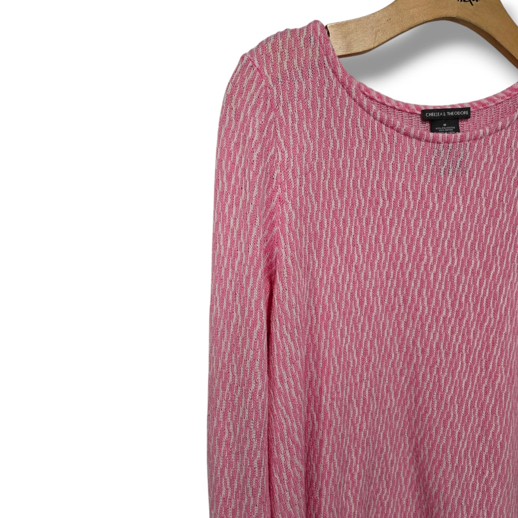 Chelsea & Theodore Women’s Pink White Textured Long Sleeve Top Medium