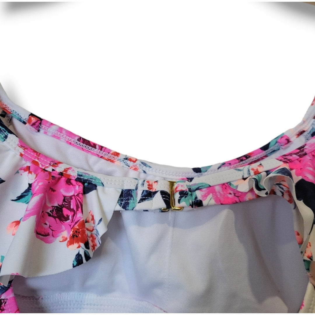 Arizona Jean Co Women’s Off-Shoulder Ruffle Floral One-Piece Swimsuit Size Small