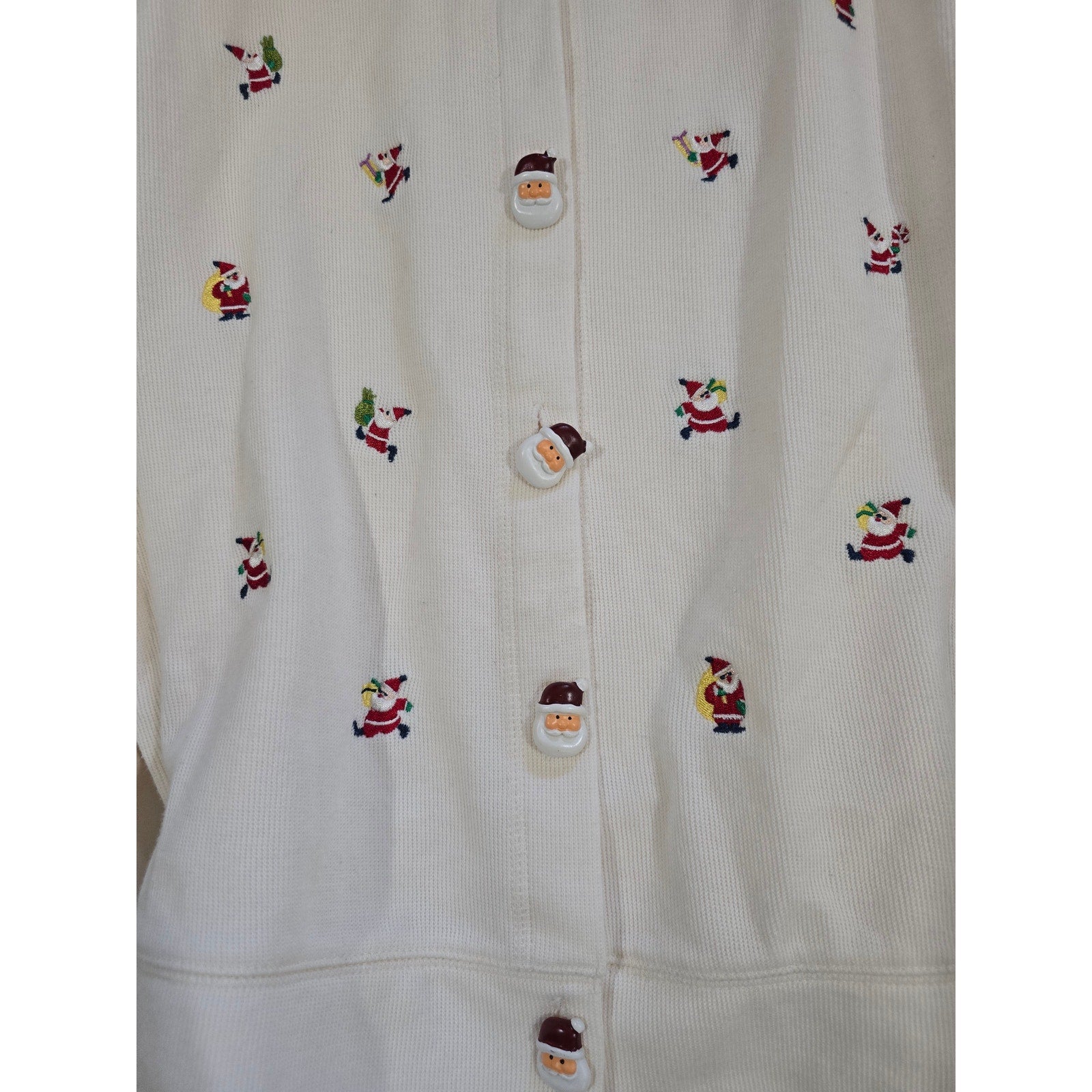 Onque Casuals XL Button-Down Santa Embroidered Christmas Sweater Cotton Blend