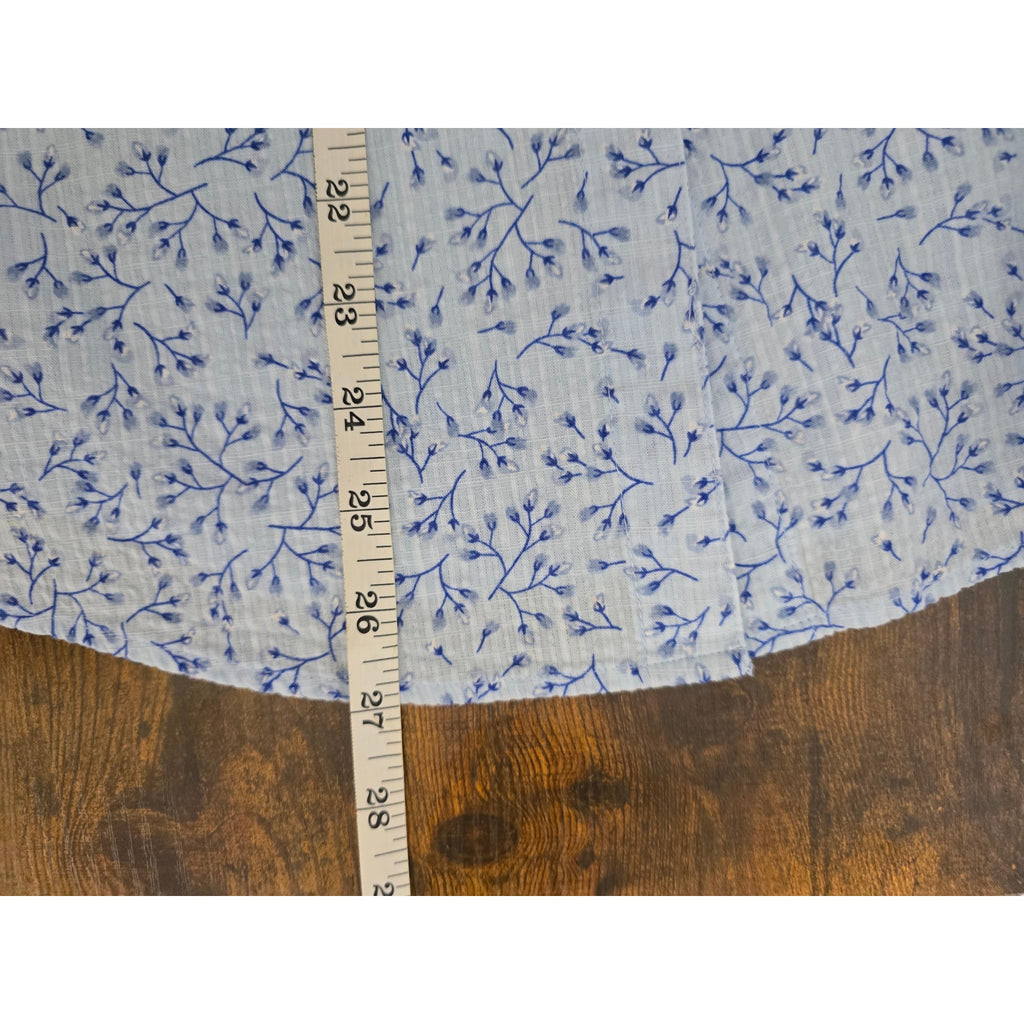 Liz Claiborne Women's Blue Floral Cotton Rayon Button Down Shirt Estimated S