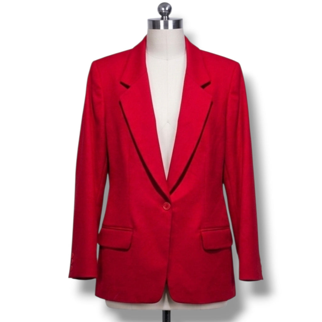 Pendleton Vintage Women's Sz 10 Pure Virgin Wool Red Single Button Blazer Jacket