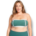 Kona Sol Plus Size Terry Textured Bandeau Bikini Top 1X Green White NWT