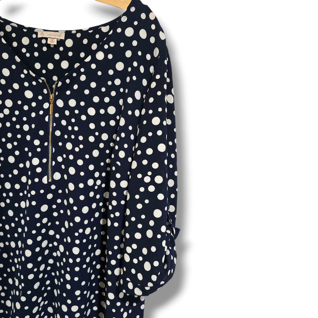 Dressbarn Women’s Plus Size 2X Navy Blue Polka Dot Blouse – Polyester Spandex