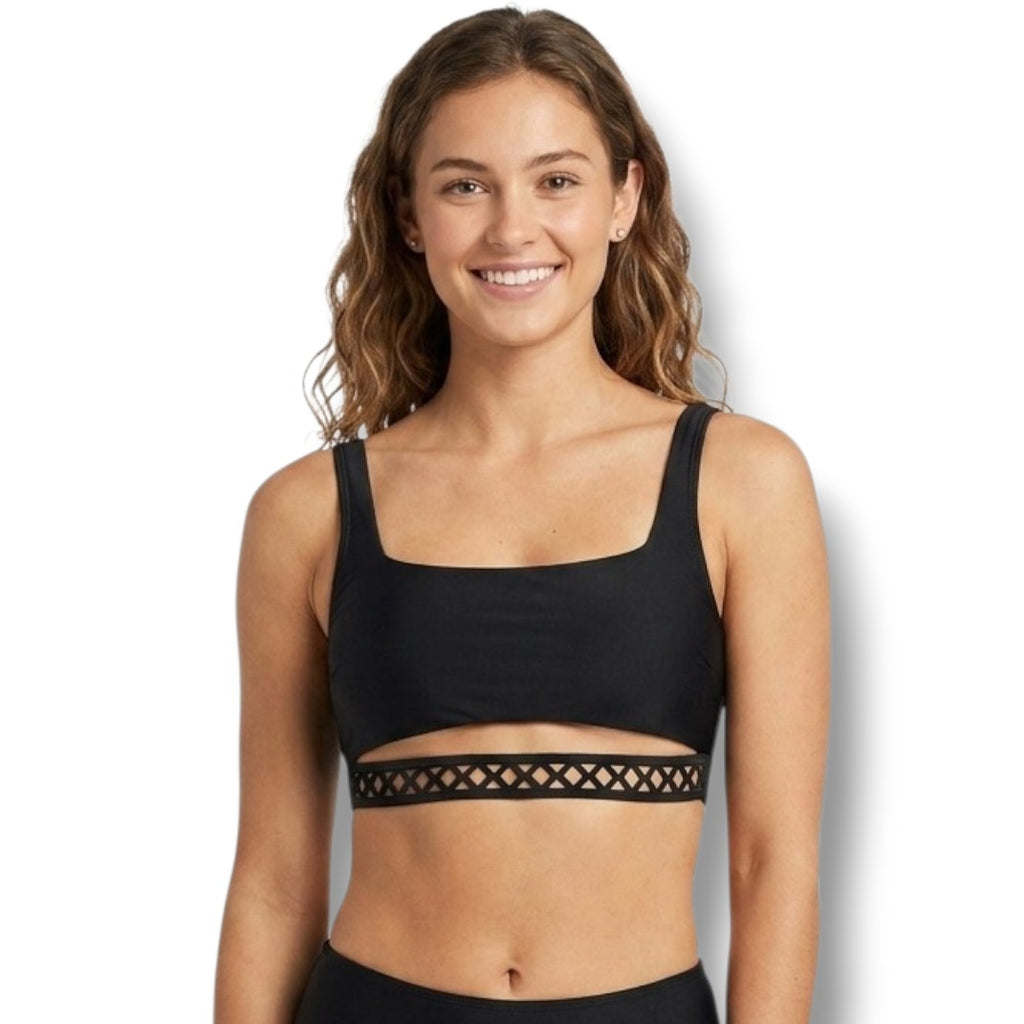 Women’s Black Pullover Bikini Swim Top with Removable Cups - Small