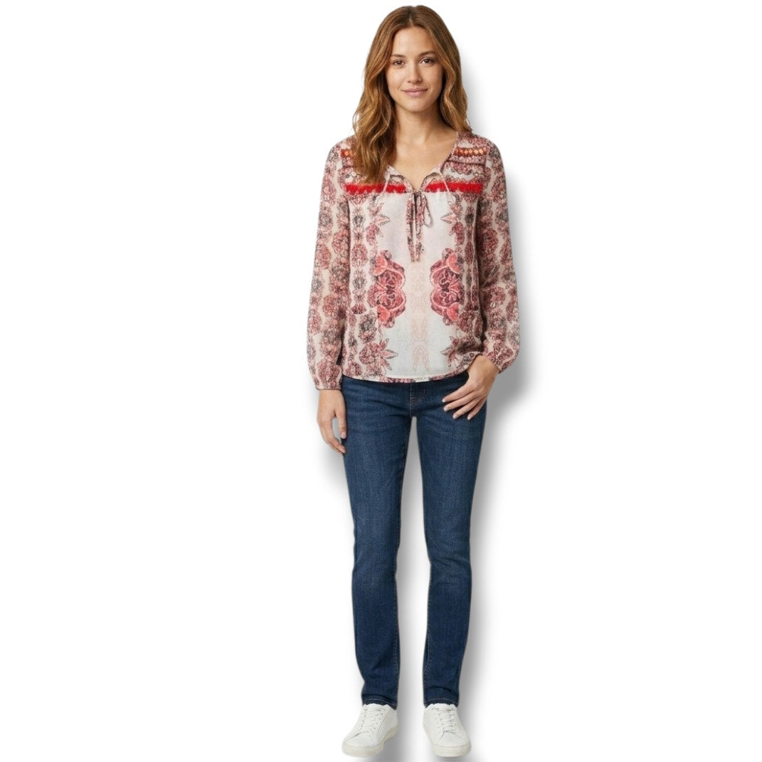 Style & Co Women’s Floral Semi-Sheer Button Front Blouse - Small