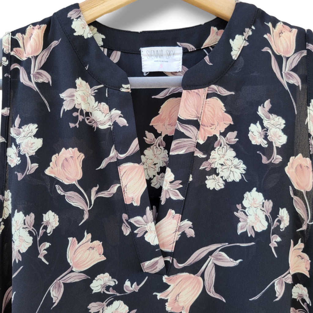 Sienna Sky Women’s Black Floral Sleeveless Blouse - Small Lightweight Top