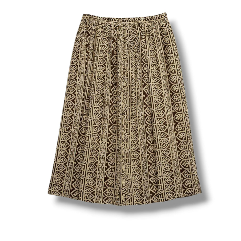 Leslie Fay Vintage Midi Skirt Size 14 Brown Cream Geometric Elastic Waist