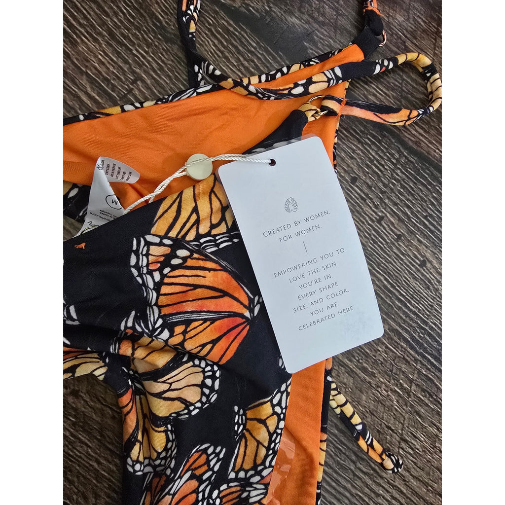 Toluca Swim Women's Size M Monarch Butterfly Print Side Tie Bikini Bottom NWT