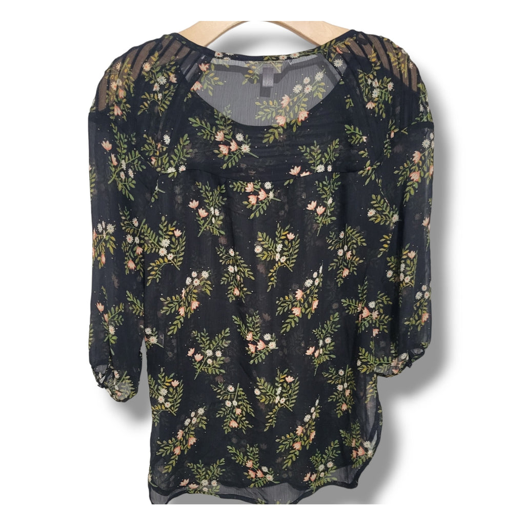 LC Lauren Conrad Women’s Black Floral Semi-Sheer Pullover Blouse – Size XS