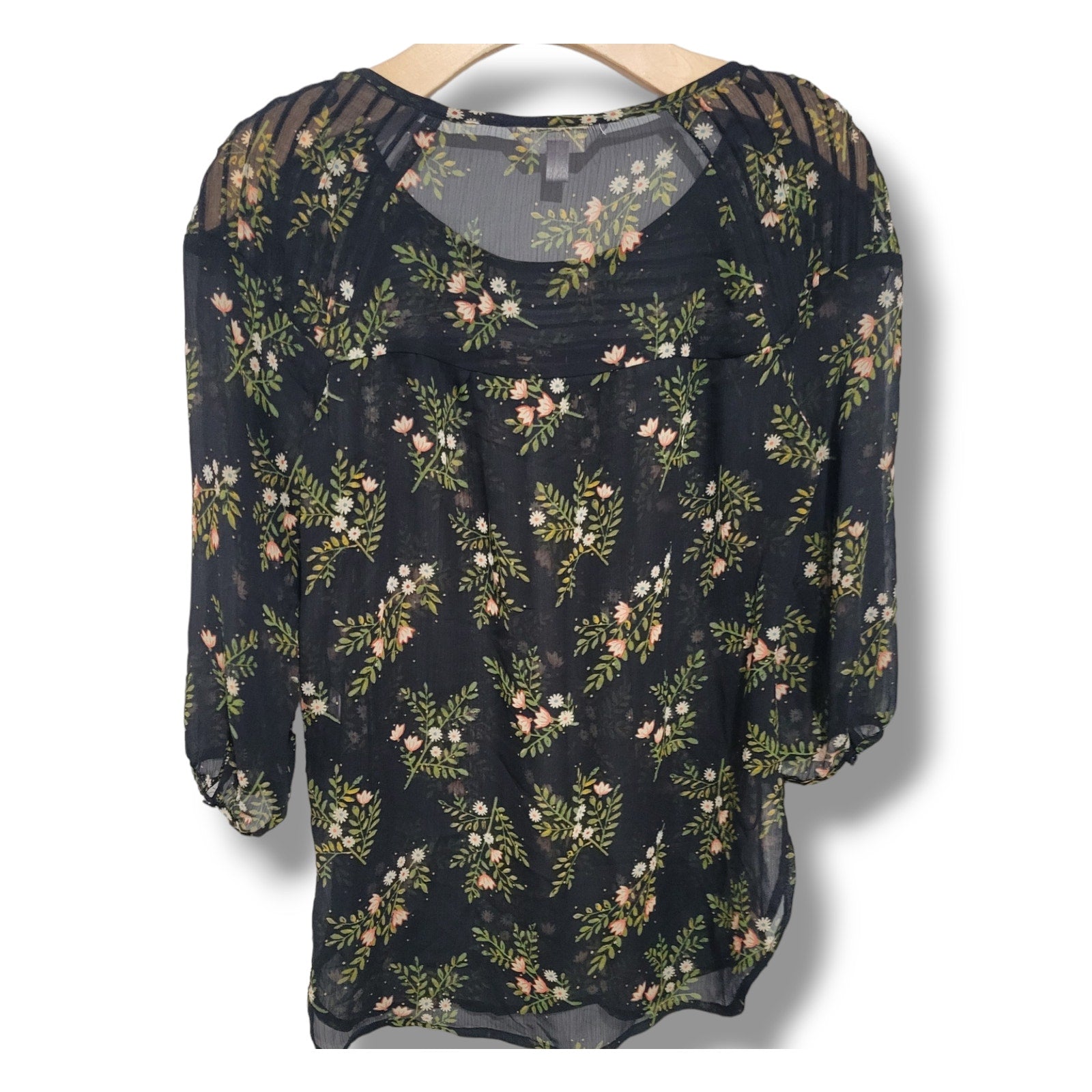 LC Lauren Conrad Women’s Black Floral Semi-Sheer Pullover Blouse – Size XS