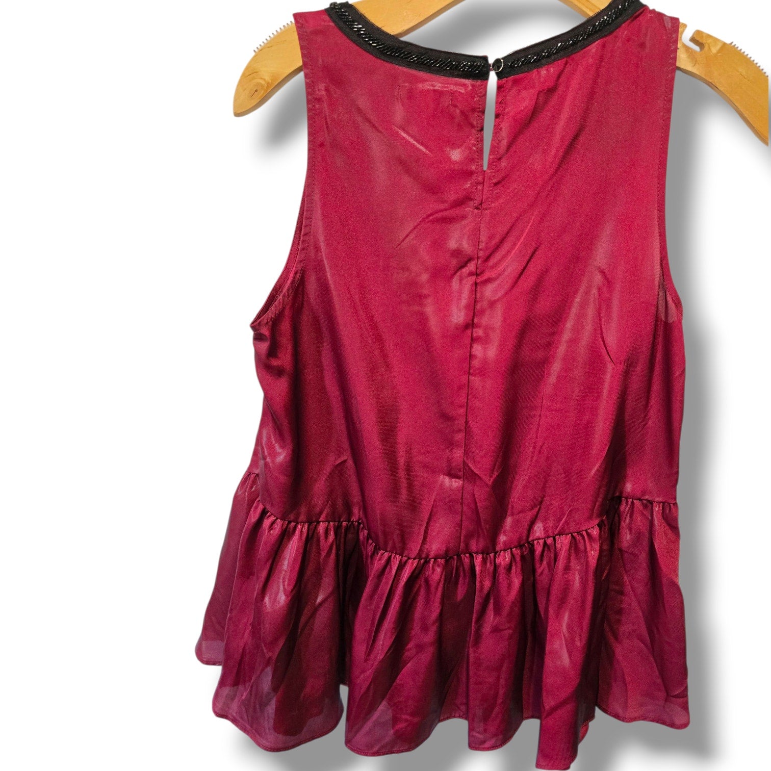 Juicy Couture Burgundy Sleeveless Peplum Top Small Satin Dressy Party Blouse