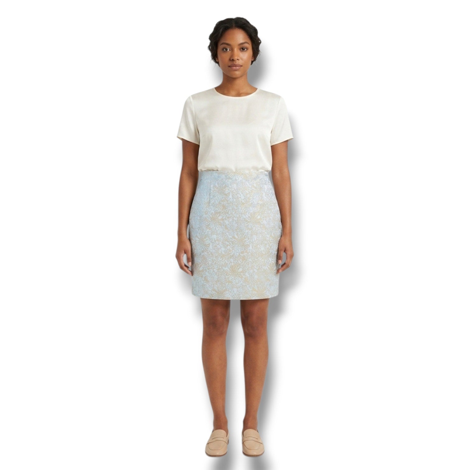 Liz Claiborne Villager women's Metallic Floral Pencil Skirt Shimmer Size 8
