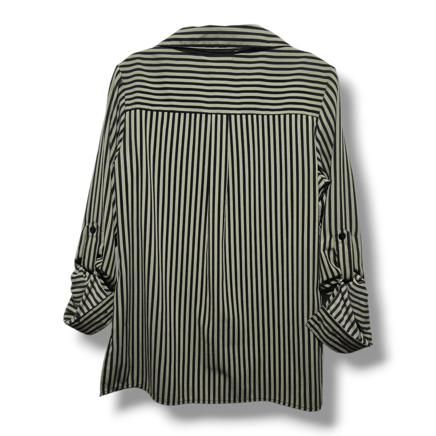 Elementz women's Green & Black Vertical Striped Button Down Blouse Size Small