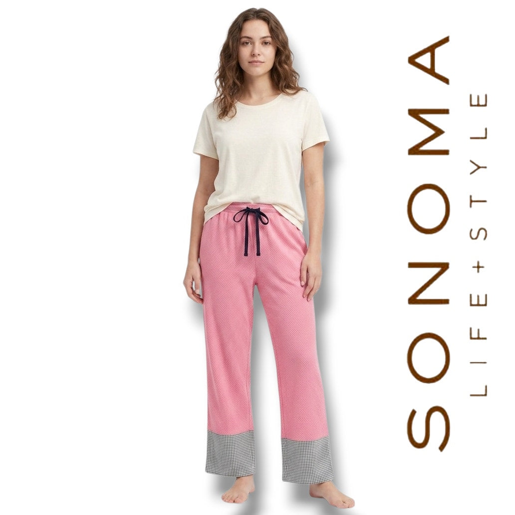Sonoma Life + Style Women’s Pink Print Pajama Lounge Pants - Small Cotton