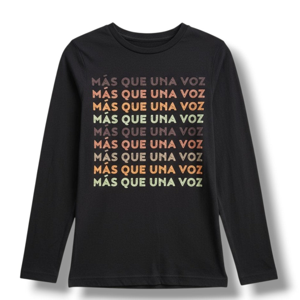 Well Worn Más Que Una Voz Long Sleeve Tee Black Unisex XS Hispanic Heritage NWT