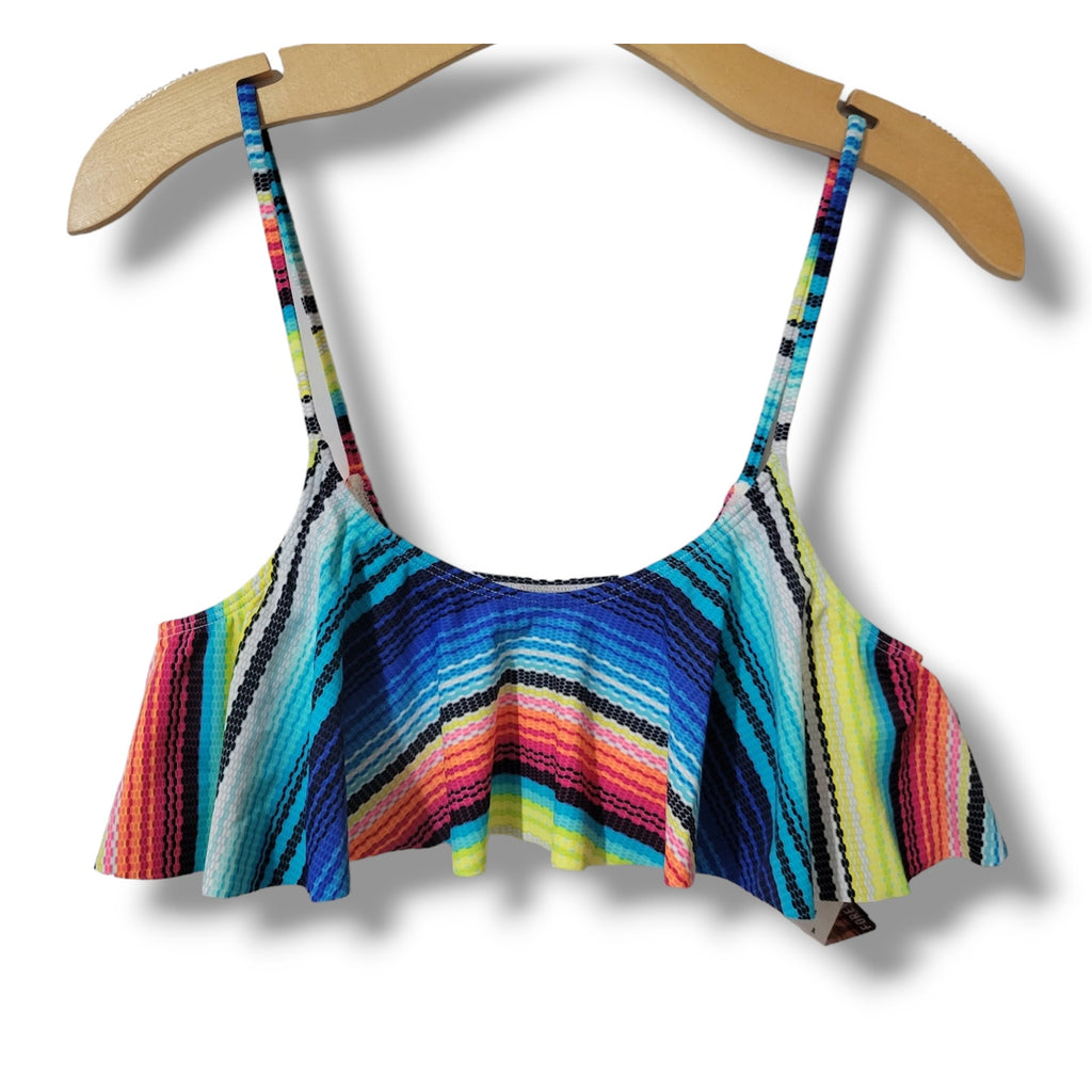 Forever 21 Juniors Multicolor Striped Flounce Bikini Top - Large NWT