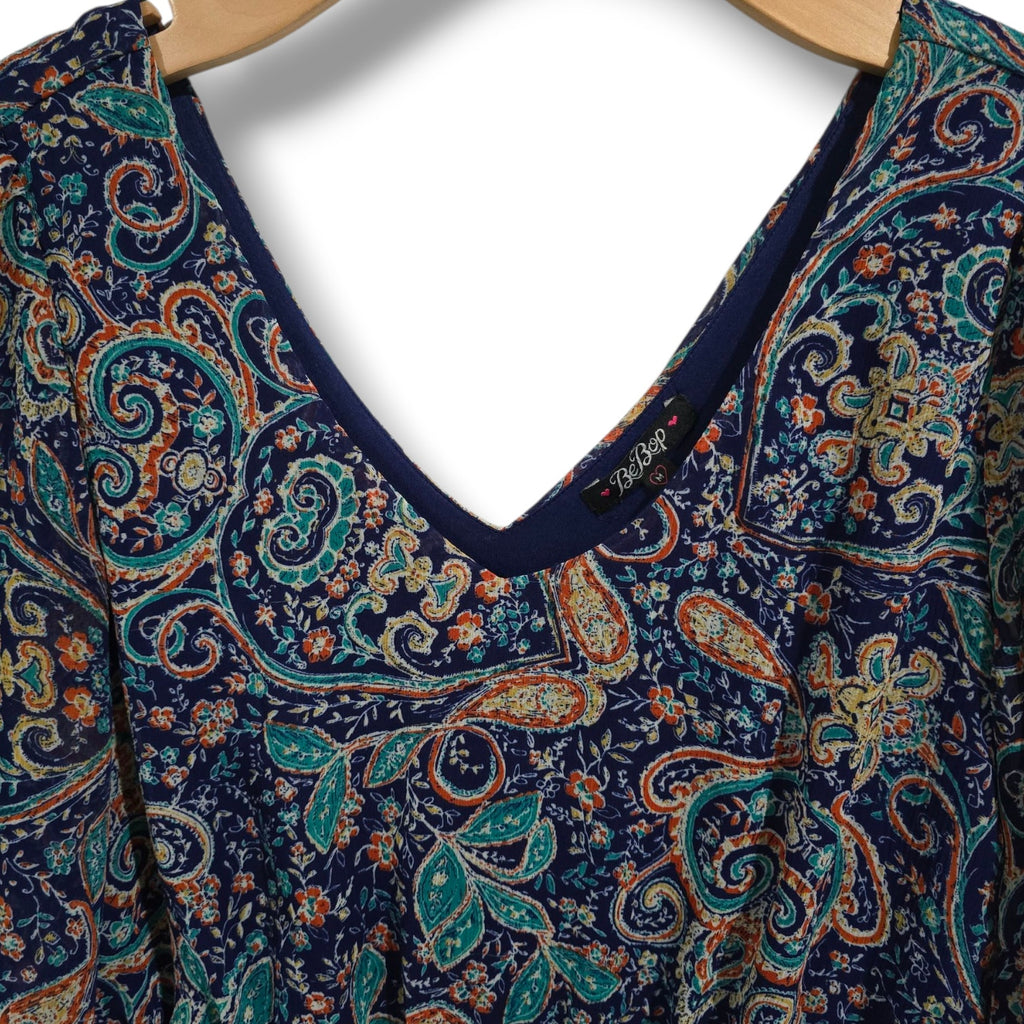 BeBop Women’s Navy Paisley Boho Chiffon Lined Mini Dress – Size Medium
