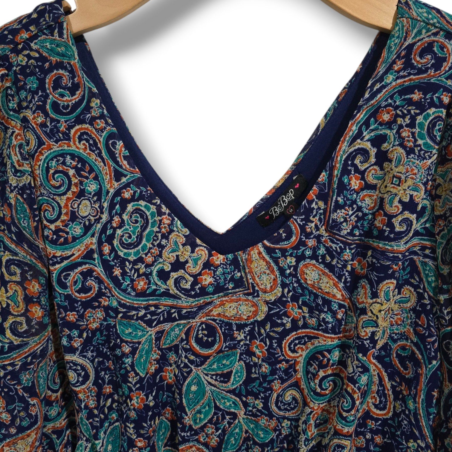 BeBop Women’s Navy Paisley Boho Chiffon Lined Mini Dress – Size Medium