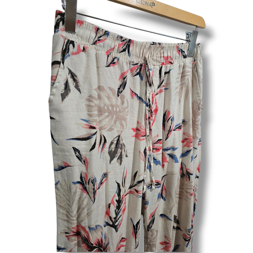 Briggs Women’s Multicolor Floral Wide Leg Pull-On Pants Small Rayon Linen Blend