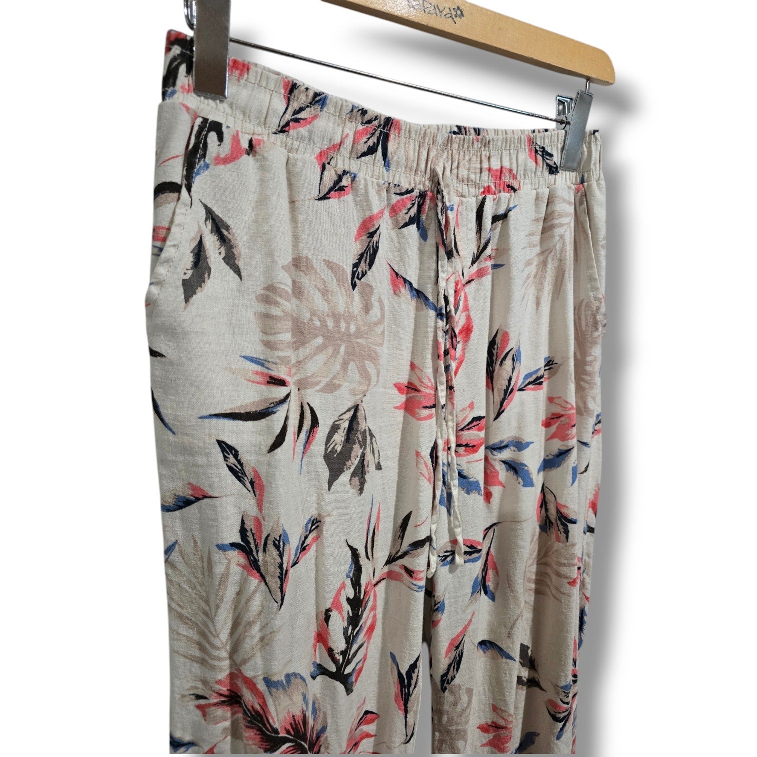 Briggs Women’s Multicolor Floral Wide Leg Pull-On Pants Small Rayon Linen Blend