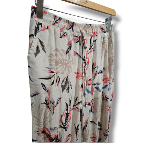 Briggs Women’s Multicolor Floral Wide Leg Pull-On Pants Small Rayon Linen Blend
