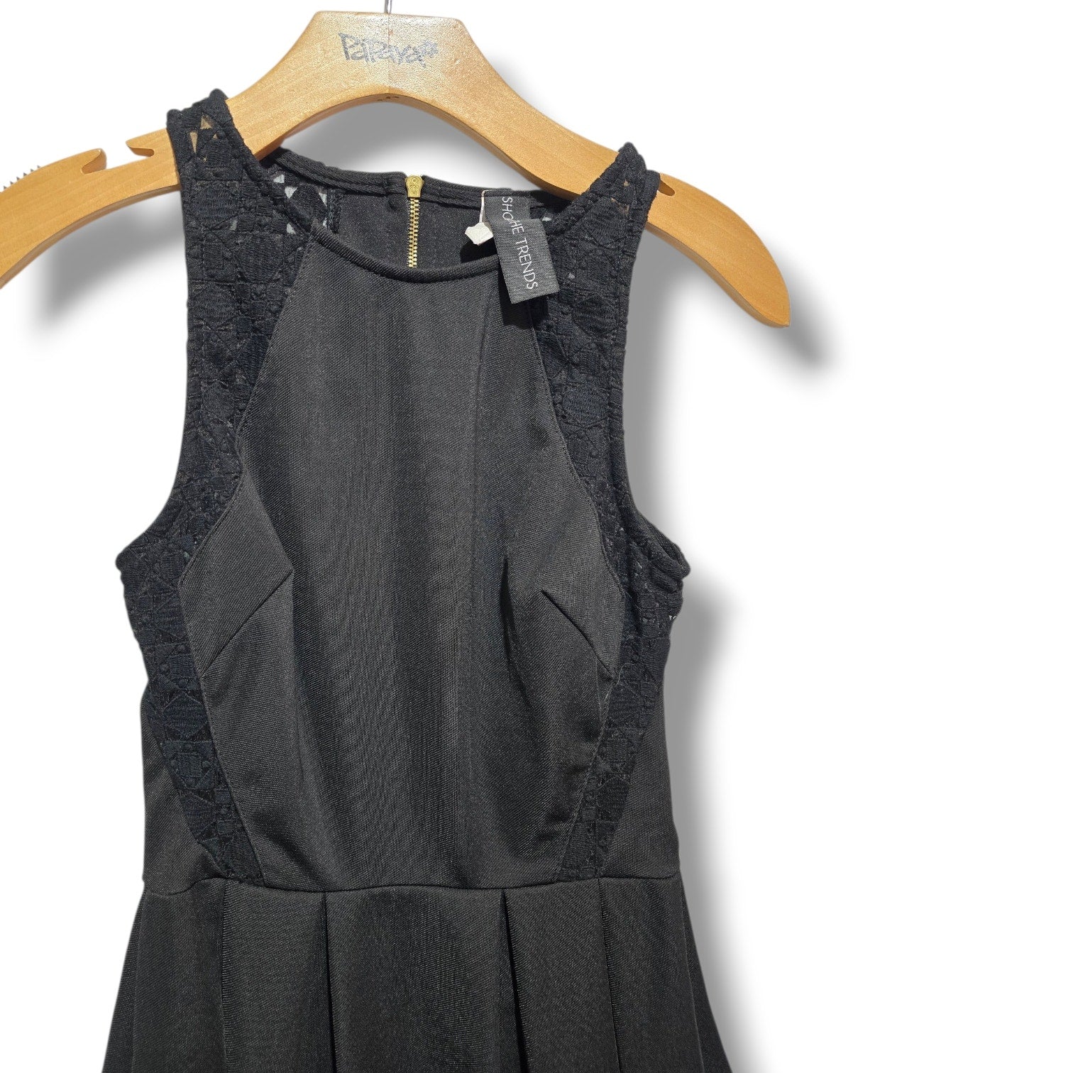 Shop the Trends women's Black Lace Accent Pleated Skater Dress xs
