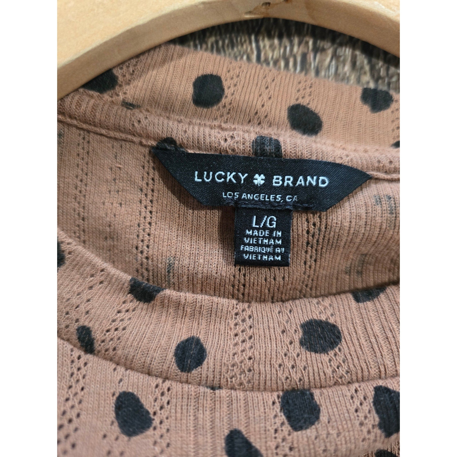 Lucky Brand women's Brown Spotted Puff Sleeve Pointelle Knit Top Large