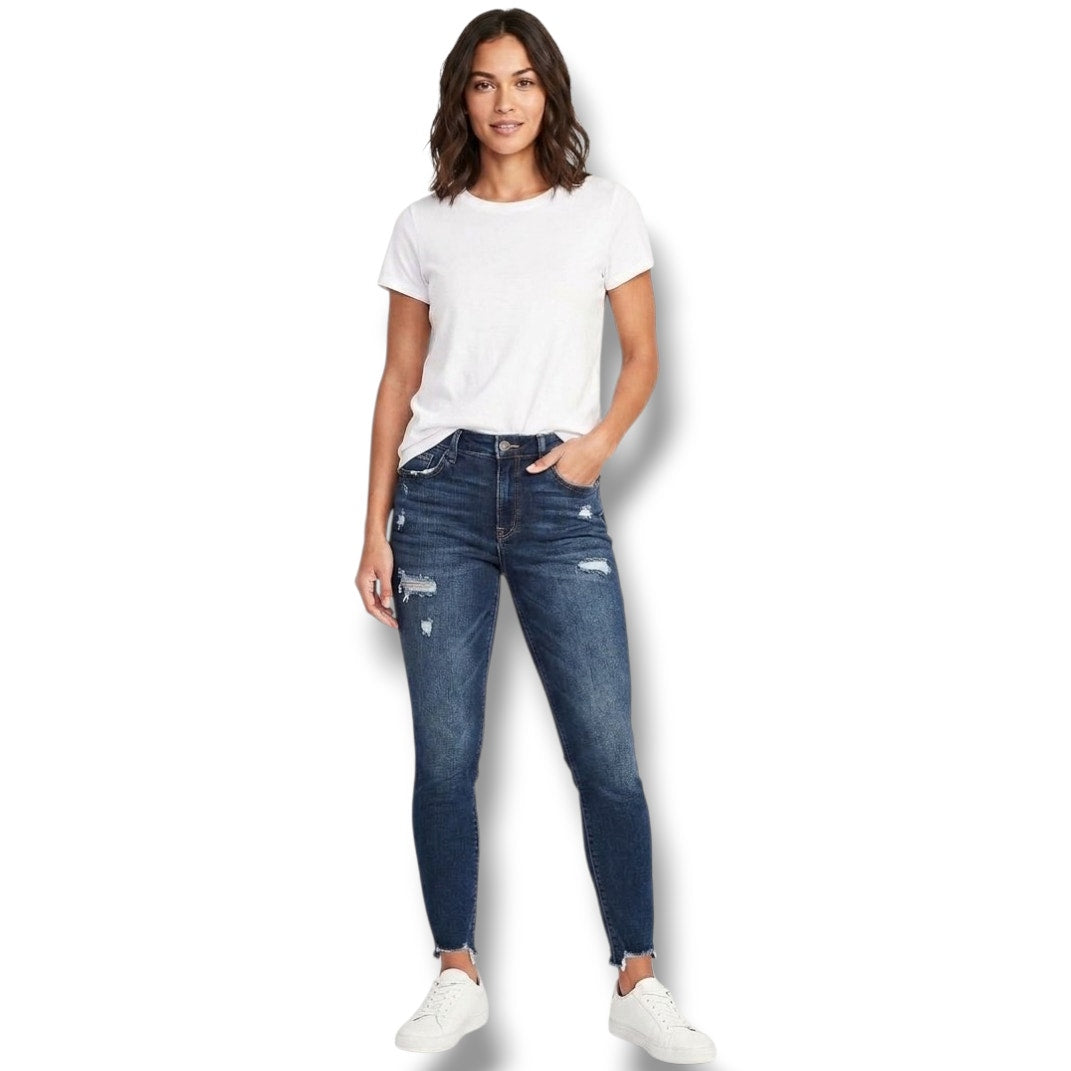 Old Navy Women’s High Rise Rockstar Super Skinny Distressed Raw Hem Jeans Sz 12