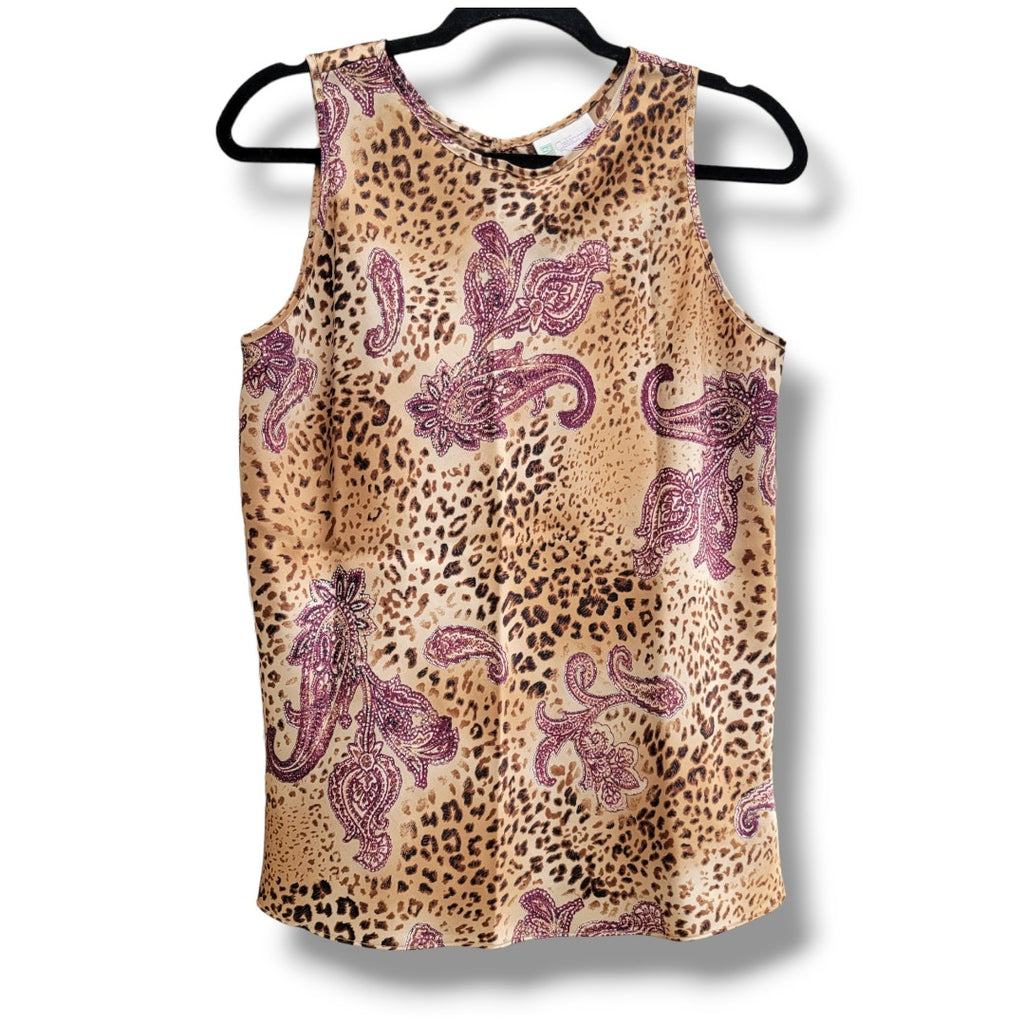 California Dynasty Women’s Paisley & Leopard Print Sleeveless Blouse Size Large
