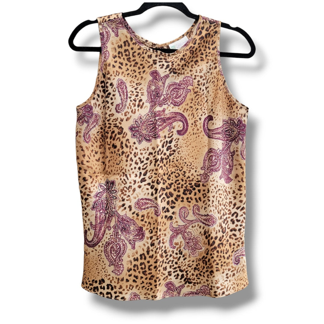 California Dynasty Women’s Paisley & Leopard Print Sleeveless Blouse Size Large