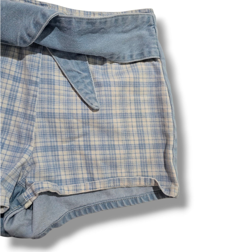 BDG Urban Outfitters Women’s Blue Plaid High-Rise Shorts with Tie Belt – Size 2